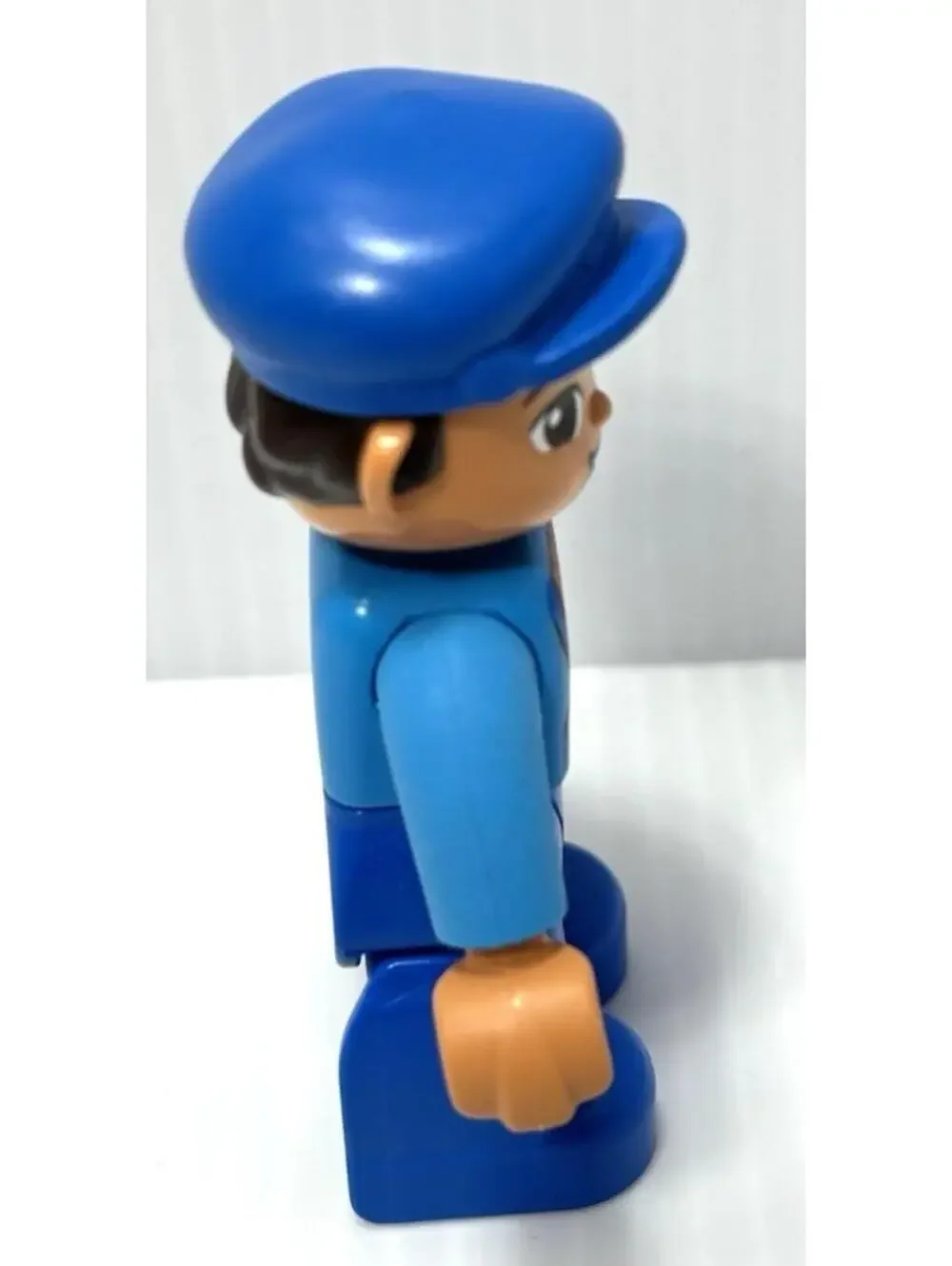 LEGO Duplo Figure Blue Train Driver Engineer Mechanic Blue Hat Overalls GUC